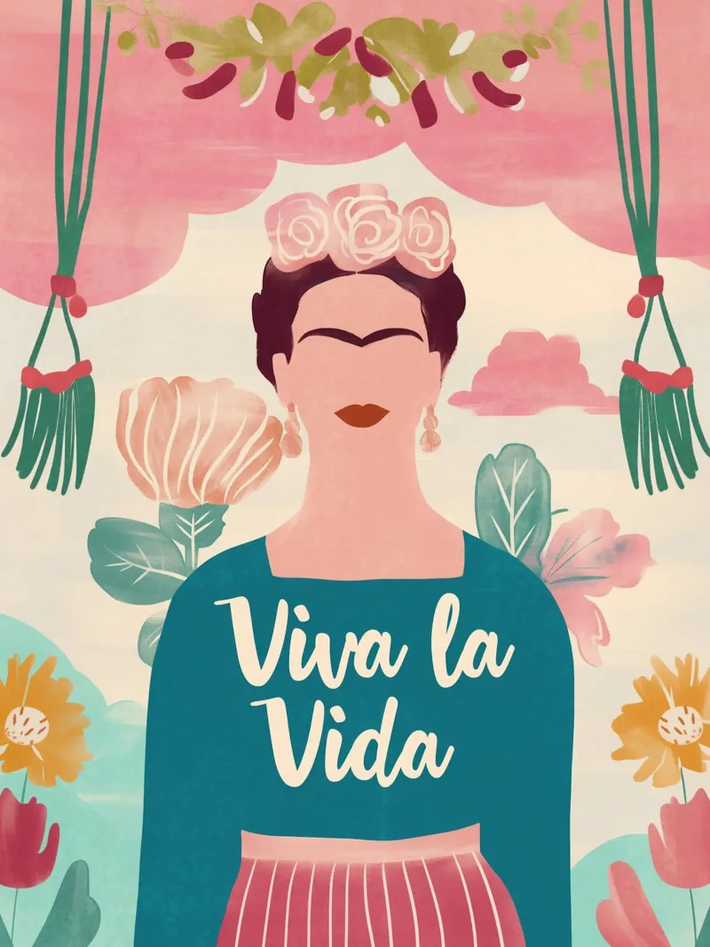 Viva Frida e i fiori poster con telaio in alluminio da Carinaprint