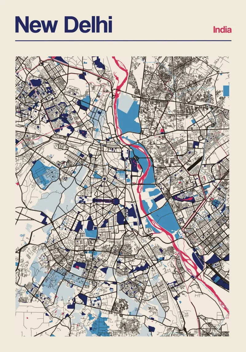 New Delhi Lines poster with wooden frame by MOOODZART