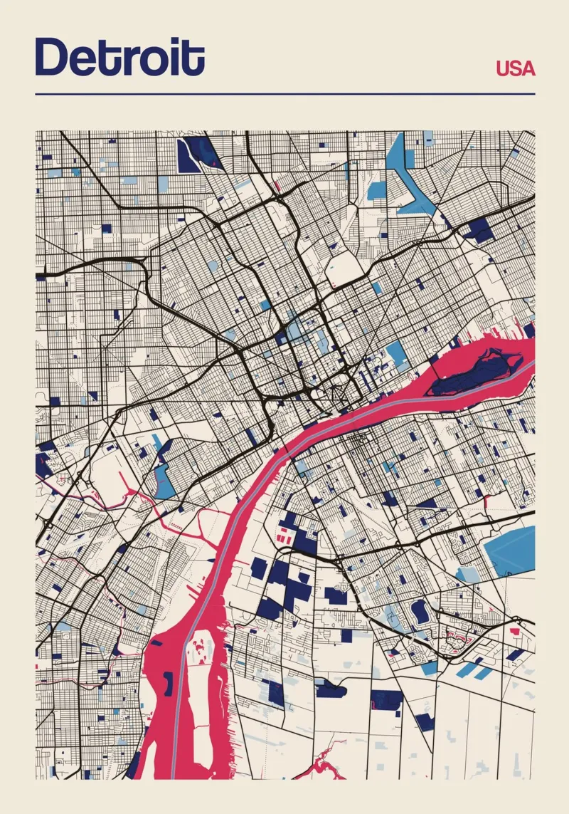 Blocco di Detroit poster con telaio in legno da MOOODZART