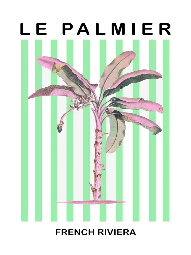 French Riviera Palm Tree Stripes poster con telaio in plastica da GraceDigitalArtCo