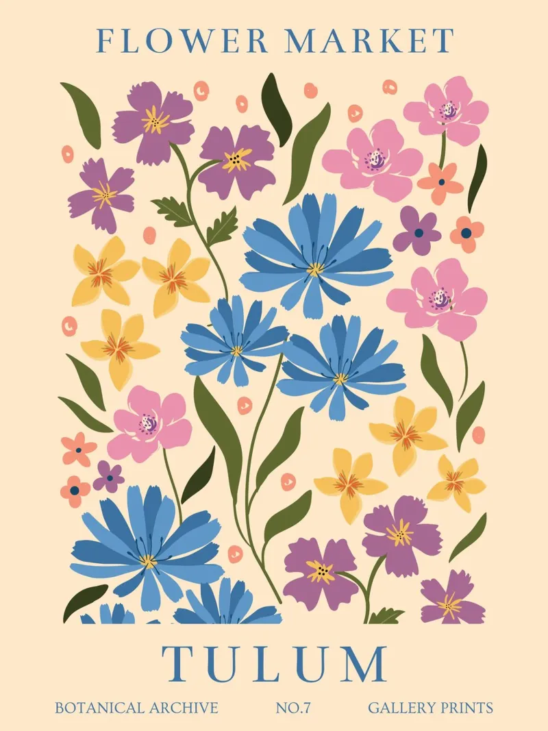 Kleurrijk bloemenpatroon - Bloemen vintage kunst canvas met Baklijst van Whole©