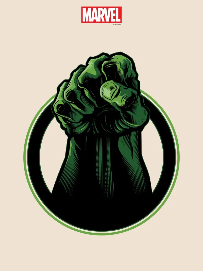 Hulks geballte Kraft poster avec cadre en bois de MARVEL Designs by JUNIQE