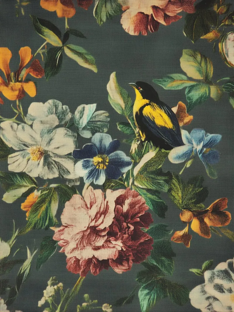 Renaissance bloemen met vogel canvas met Baklijst van Carinaprint