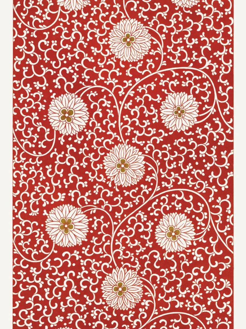Motivo floreale orientale - Elegante design rosso poster con telaio in legno da Whole©