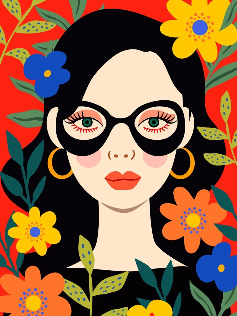 Ritratto moderno - Fiori Donna Illustrazione poster con telaio in alluminio da Whole©
