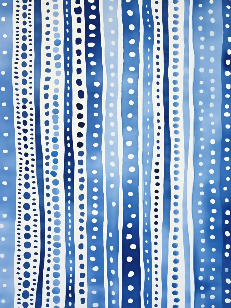 Blue watercolour pattern with stripes and dots canvas with Floater frame by Autofocus