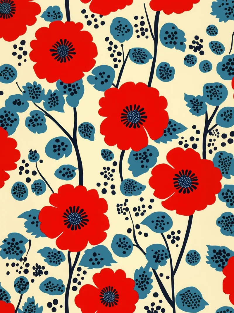 Decorative wild poppy pattern canvas with Floater frame by Autofocus