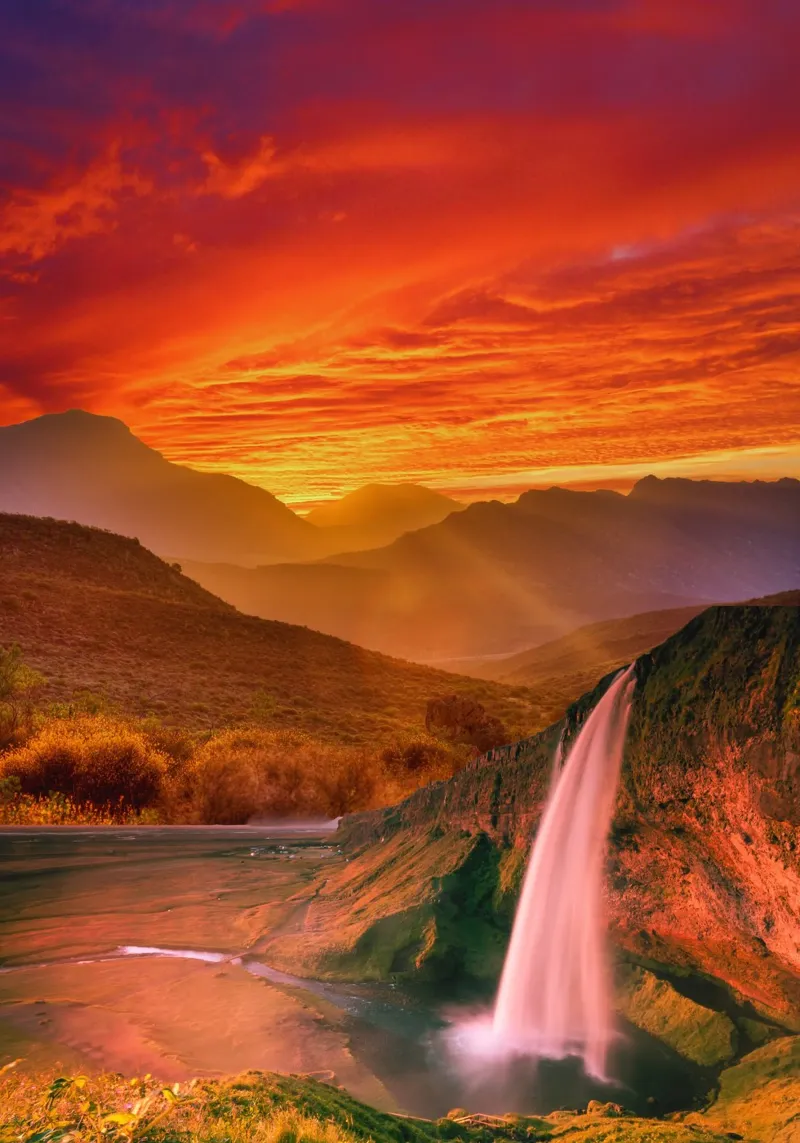 Waterfall Sunset Landscape forex plate by Berwies Artwork