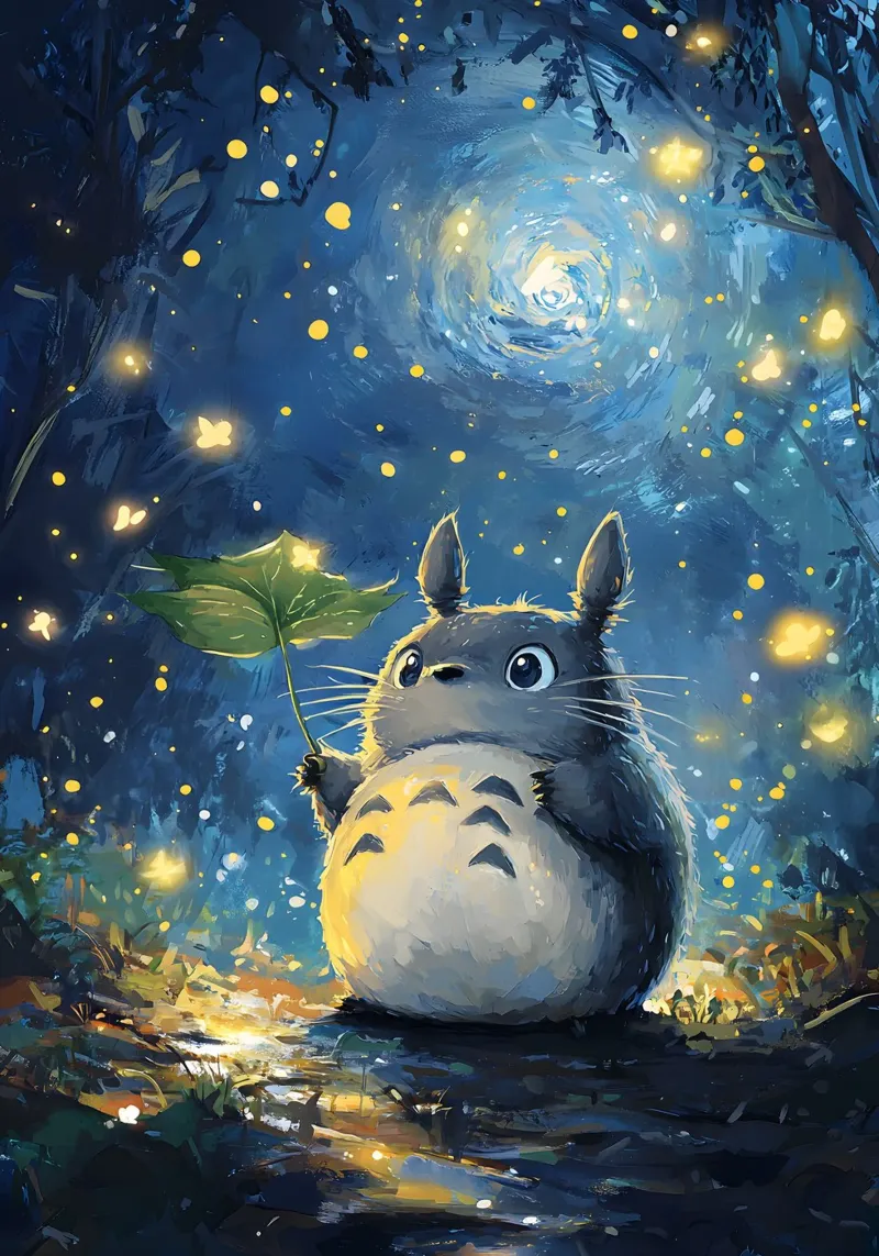 Totoro Starry Night poster con telaio in legno da CreativeStudio