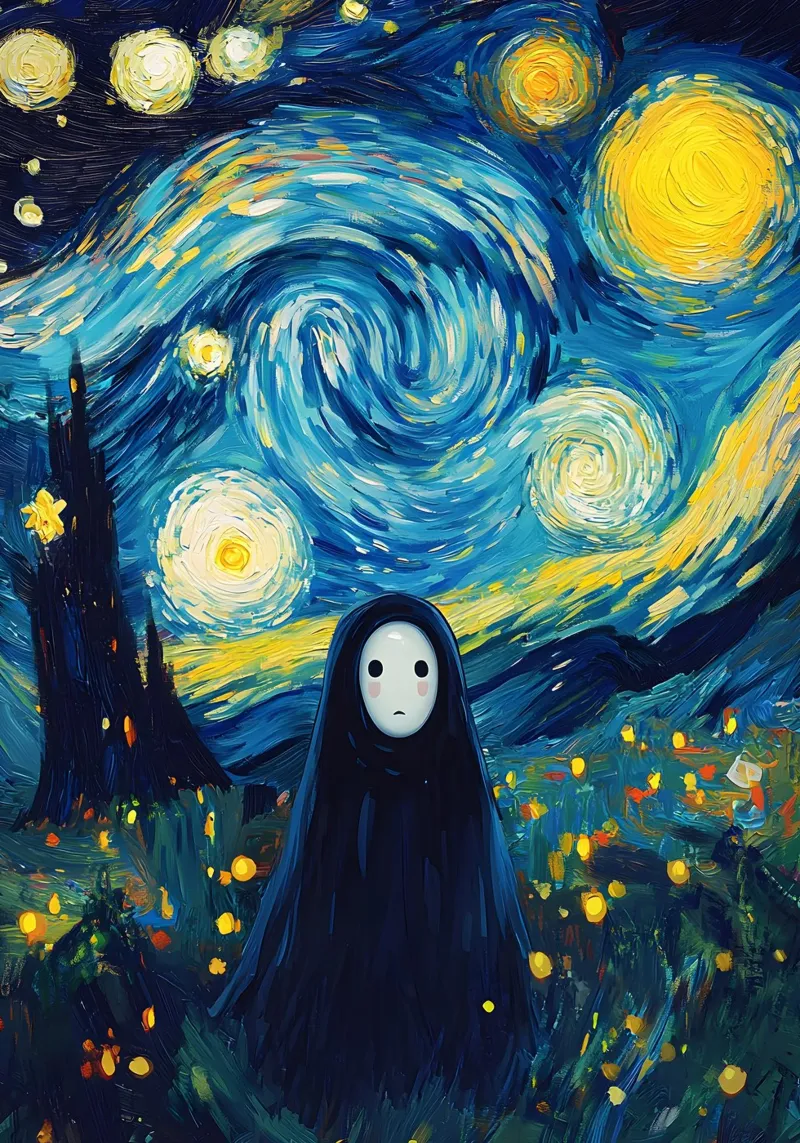 No-Face  Spirited Away Starry Night poster con telaio in legno da CreativeStudio