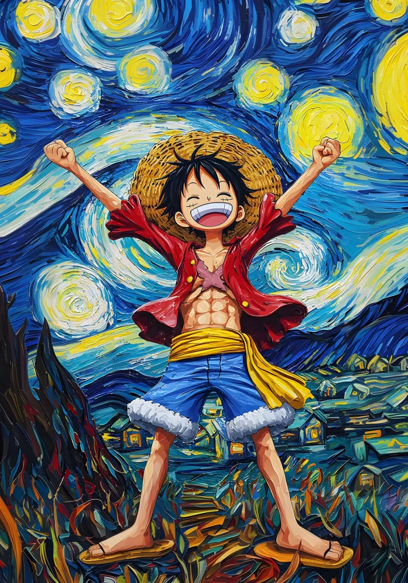 Monkey D. Luffy One Piece Starry Night carta hahnemühle da CreativeStudio