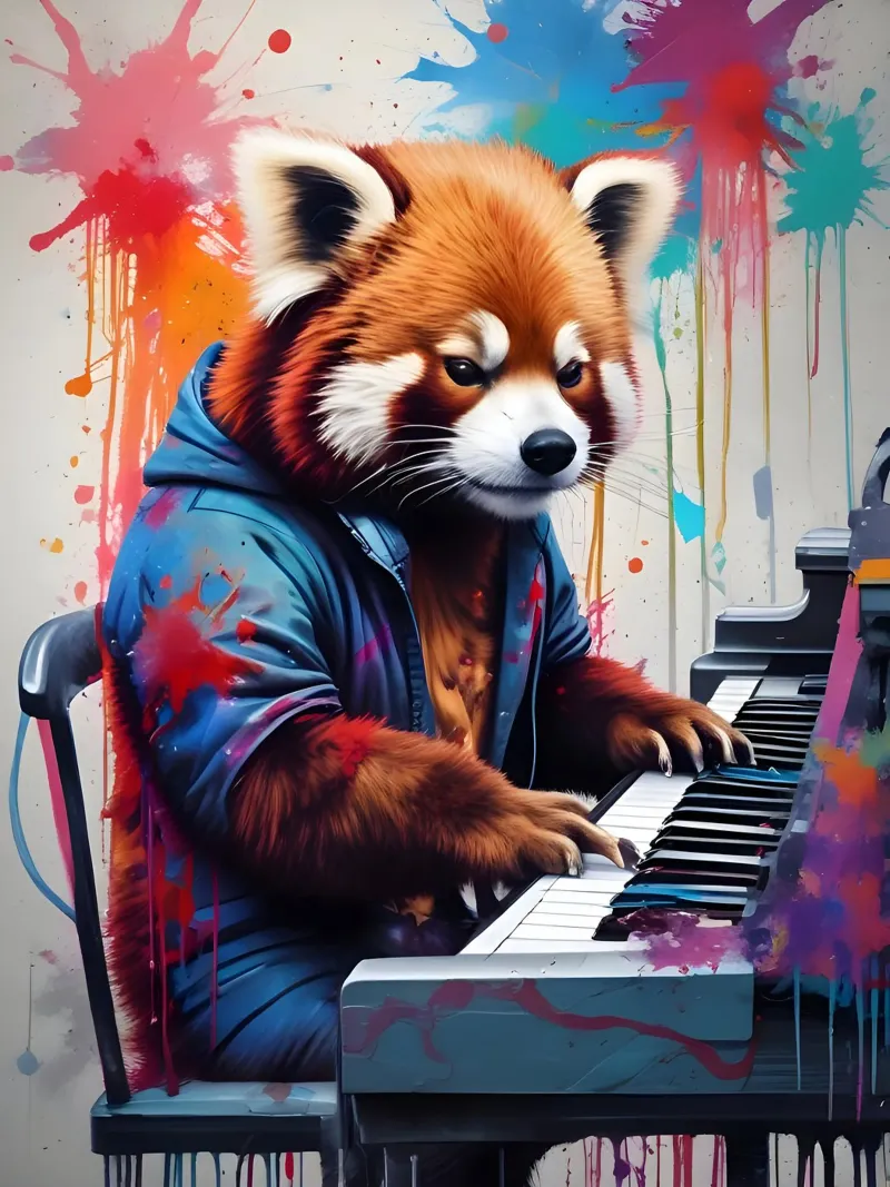 Red panda playing the piano canvas by MakArena