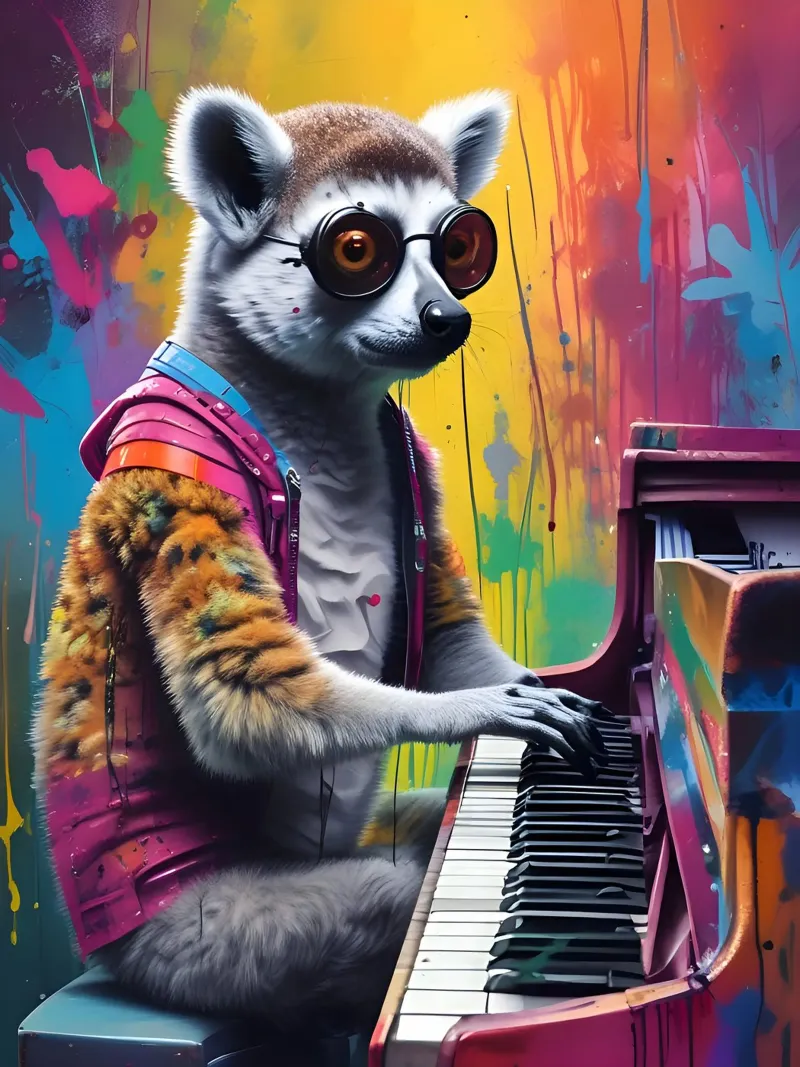 Il lemure suona il pianoforte poster con telaio in legno da MakArena