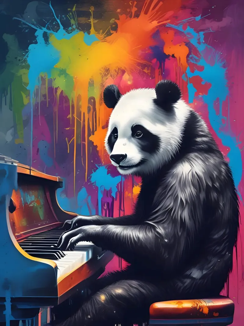 Il panda suona il pianoforte poster con telaio in plastica da MakArena