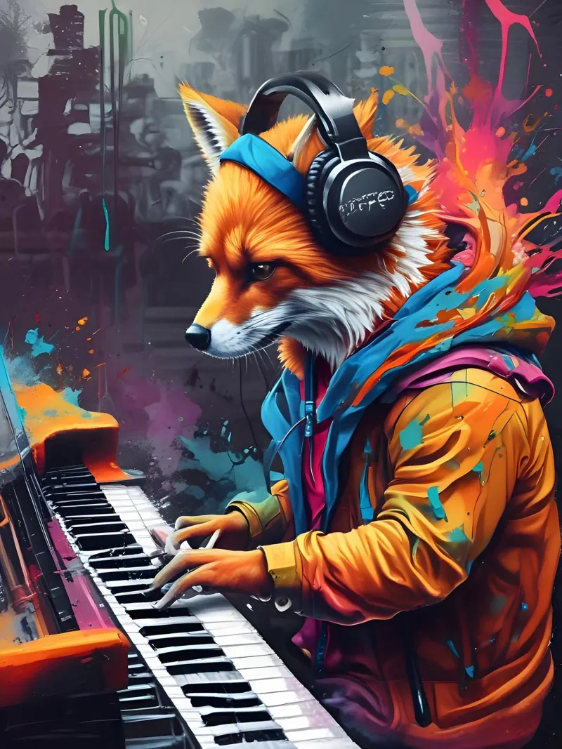 Fox suona il pianoforte poster con telaio in plastica da MakArena