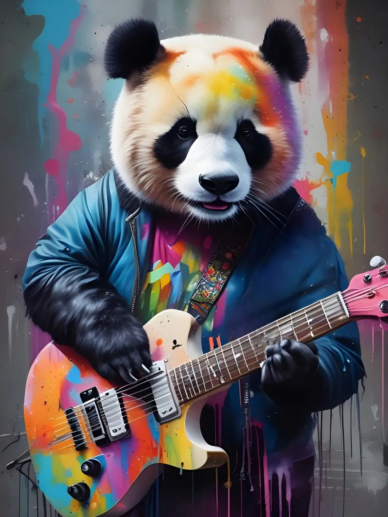 Il panda suona una chitarra colorata pellicola backlit da MakArena