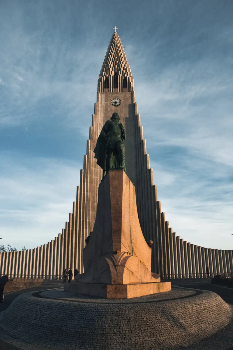 Leifur Eiriksson Statue at Hallgrímskirkja at Sunset poster with aluminum frame by Ben & Clo creations