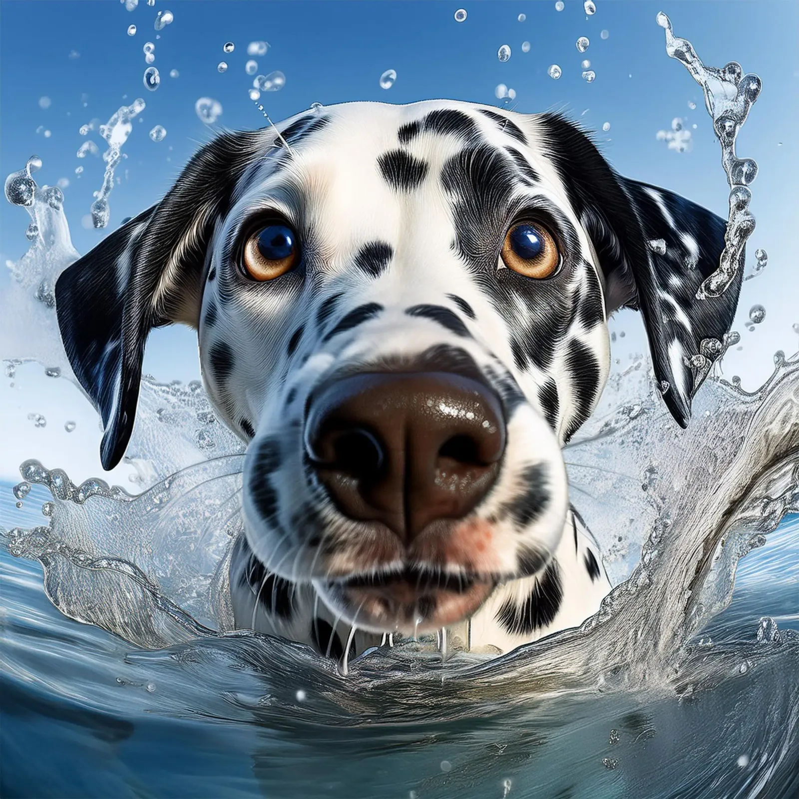Speelse dalmatiër in waterspetters - Energieke hondenkunst canvas met Baklijst van FlexiDesignsByK