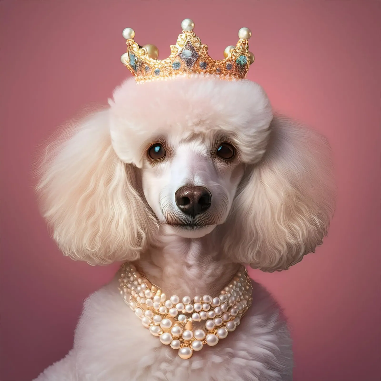 Elegante barboncino con corona e perle - Ritratto reale di cane poster con telaio in plastica da FlexiDesignsByK