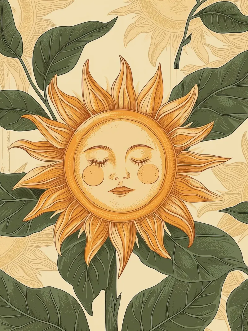 Girasole viso retrò floreale estate primavera fiori botanici poster con telaio in legno da Gentle Echoes Art