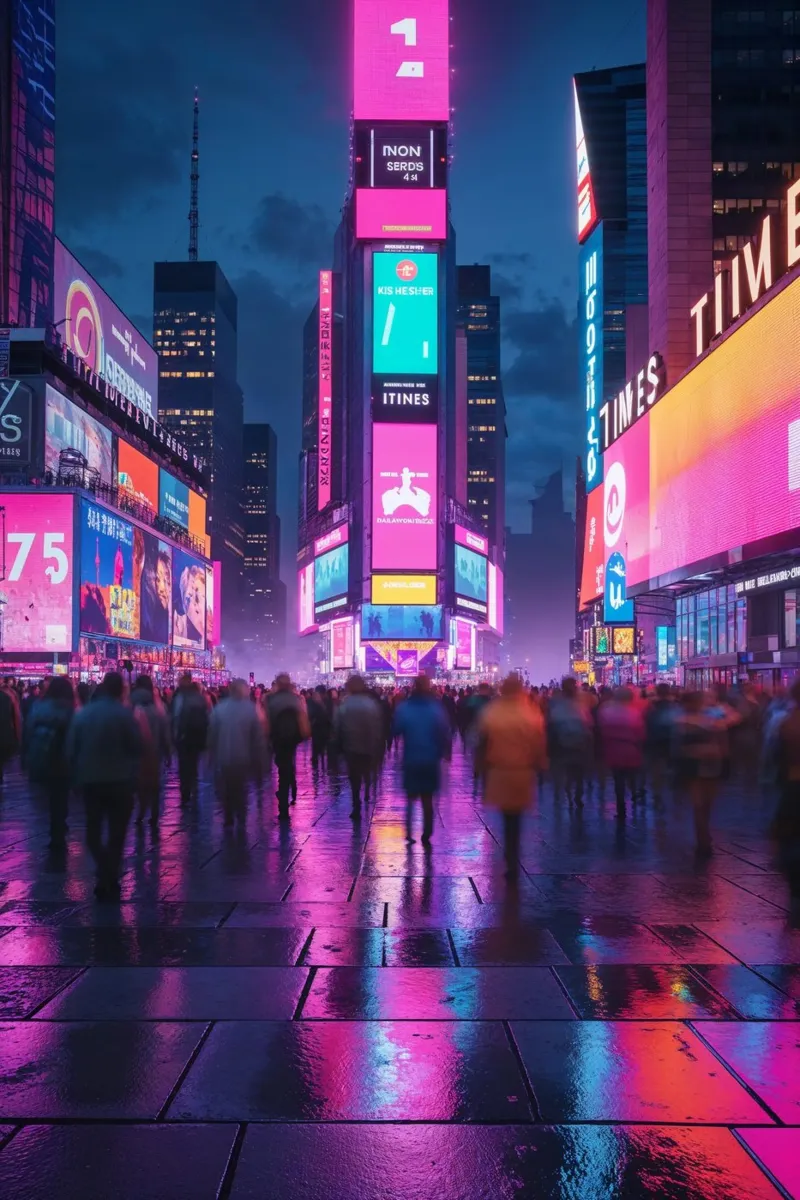 Times Square Nightscape in Vibrant Neon Hues acrylic glass by AlbertKlee
