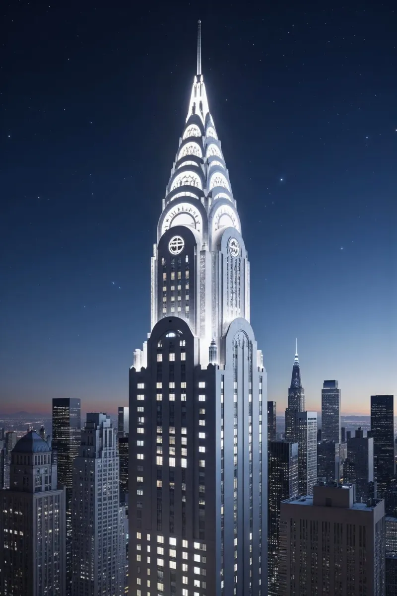 Illuminated Chrysler Building Under Stars poster con telaio in legno da AlbertKlee
