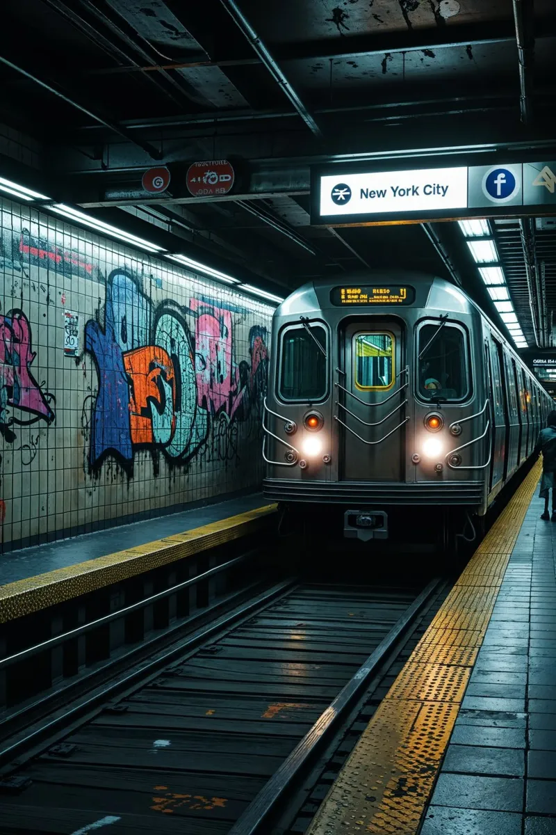 New York Subway Train Under Neon Glow carta hahnemühle da AlbertKlee