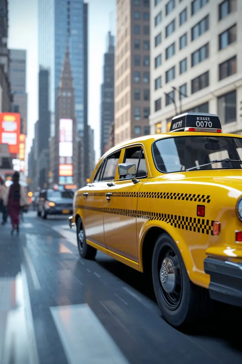 Vintage NYC Yellow Cab in City Motion acrylic glass by AlbertKlee