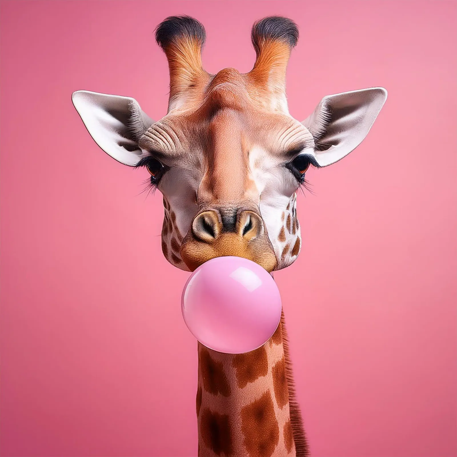 Giraffa eccentrica che soffia una gomma da masticare rosa - Arte animale divertente poster da FlexiDesignsByK