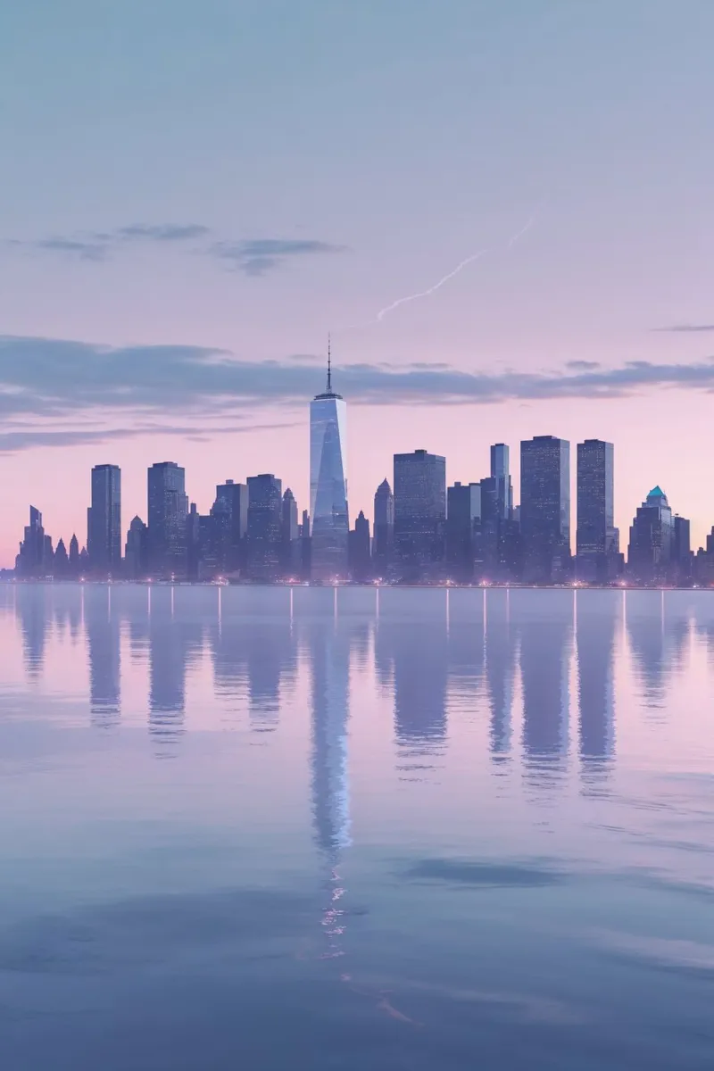 Dusk Over New York: Skyline Reflections carta hahnemühle da AlbertKlee