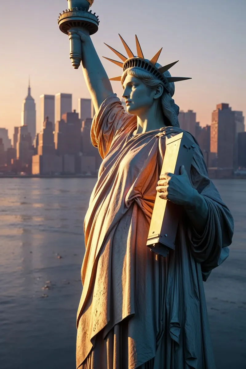 Golden Horizon: The Statue of Liberty in NYC poster da AlbertKlee
