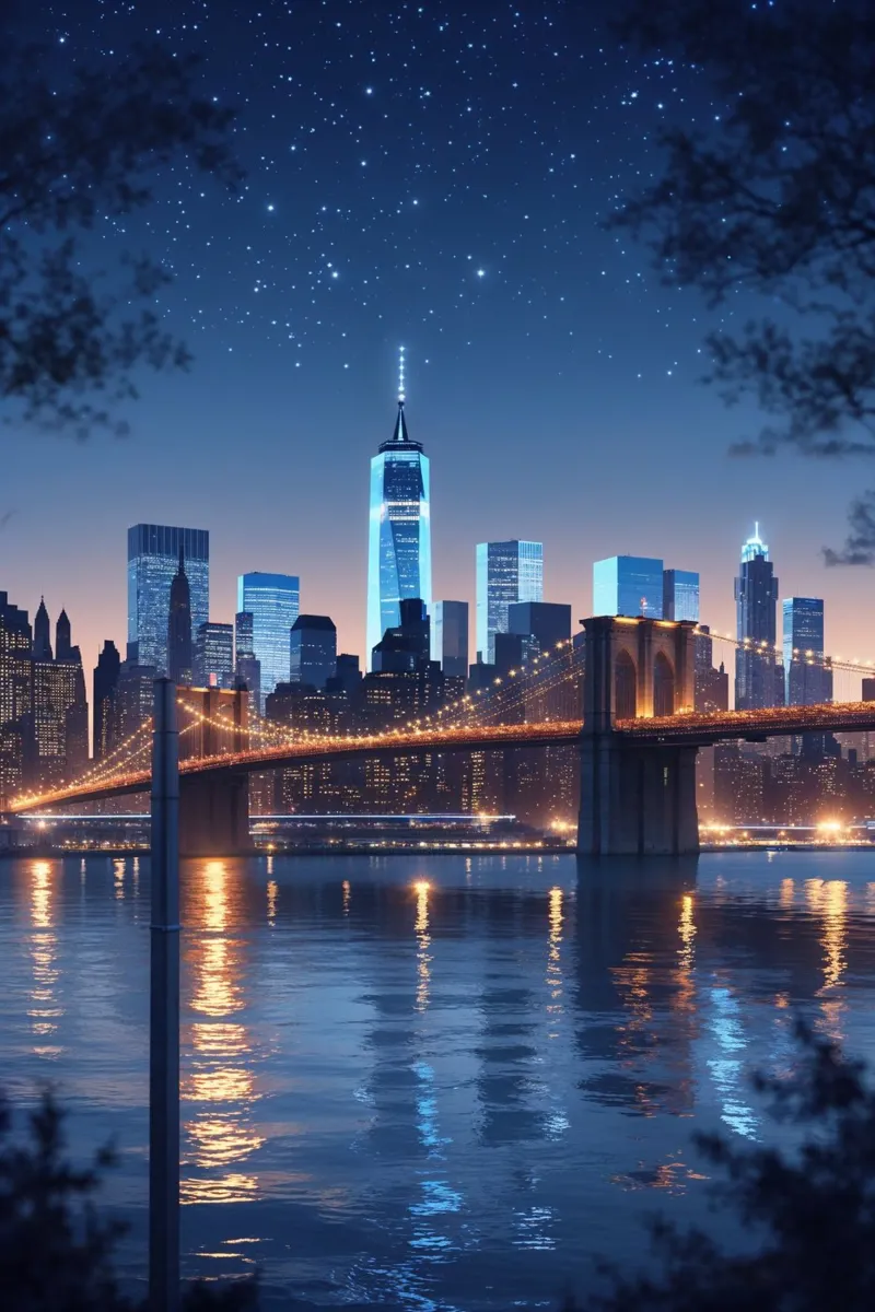 Brooklyn Bridge Illuminated Under Starry Skies plexiglass da AlbertKlee