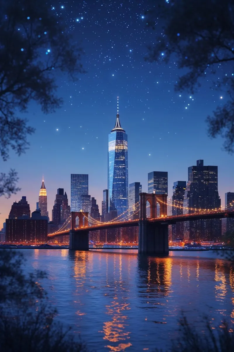 Starlit Skies Over Brooklyn Bridge and NYC plexiglass da AlbertKlee