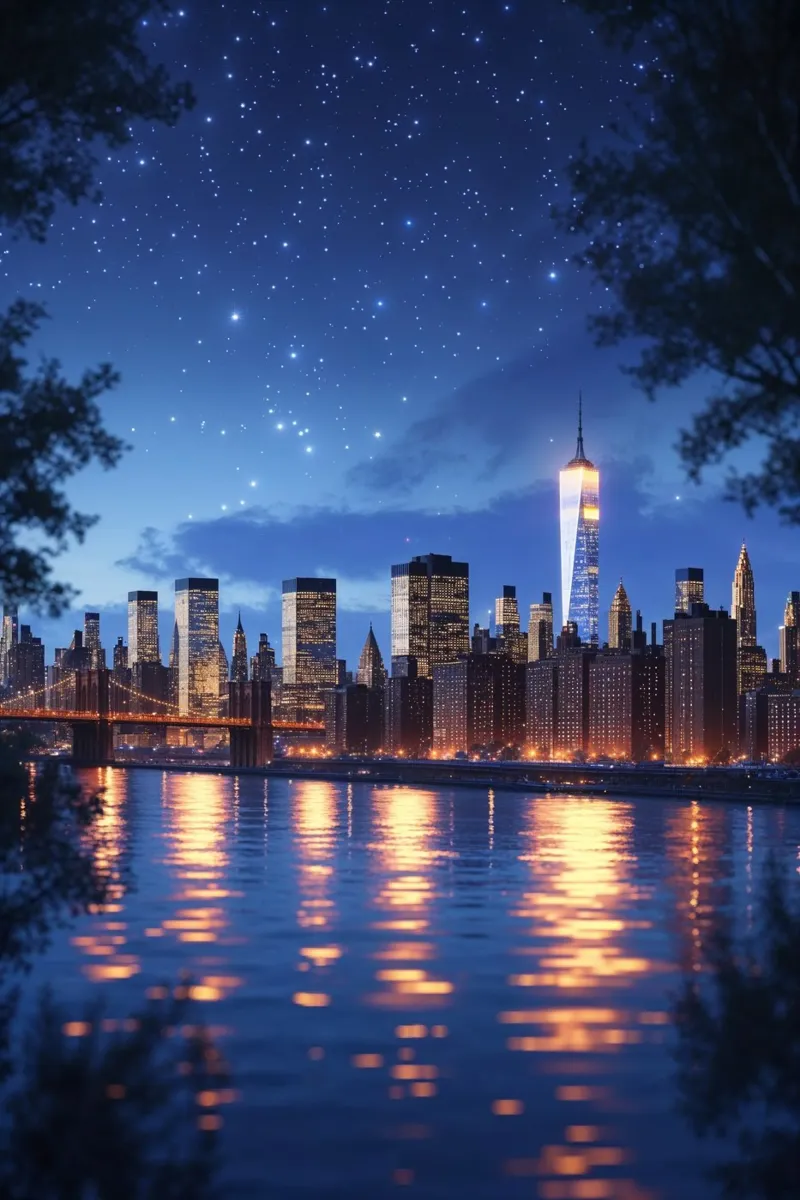 Manhattan’s Skyline Sparkling at Night poster da AlbertKlee