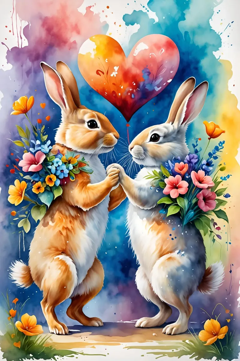 Rabbits in love, Valentine's Day canvas by Holidays