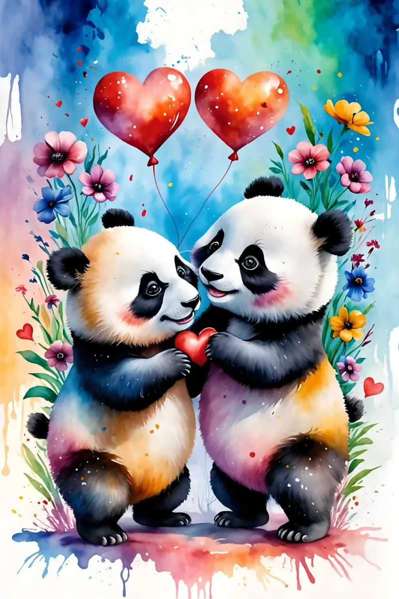 Panda in love, Valentine's Day hahnemühle by Holidays