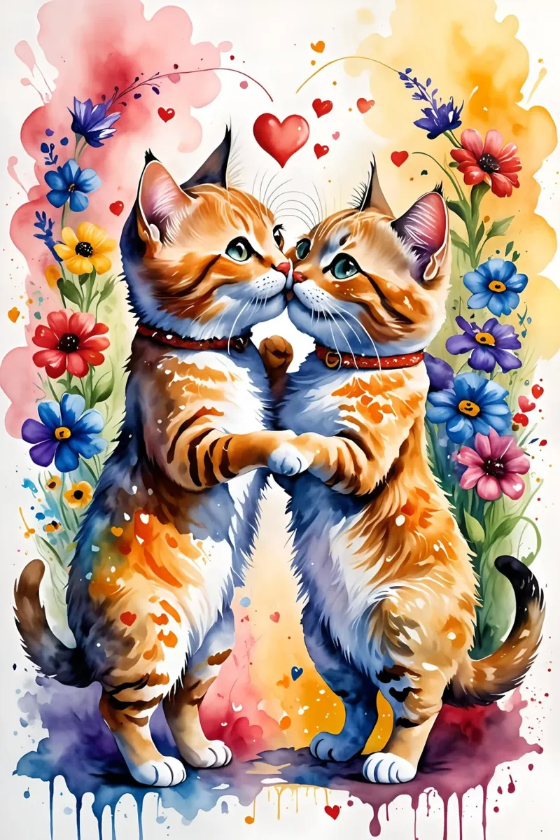 Gatti che si baciano in amore, San Valentino poster con telaio in legno da Holidays