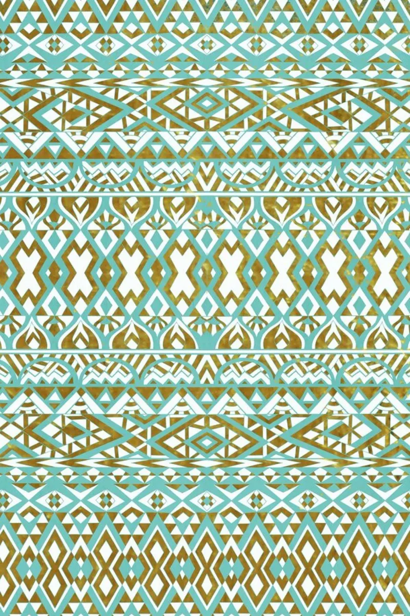 Mint And Gold Tribal Beach poster con telaio in alluminio da Pom Graphic Design