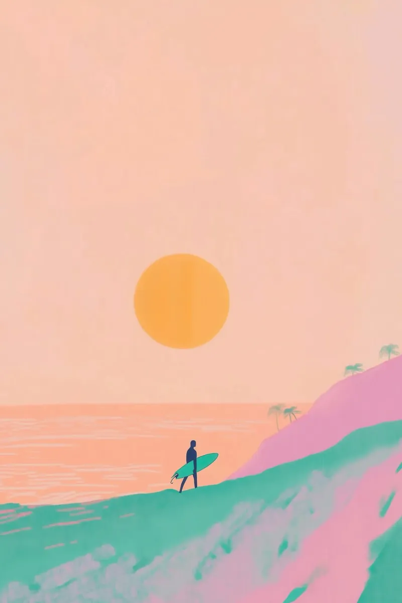 Surferparadies bei Sonnenuntergang Backlit Folie von Melloi Art Print