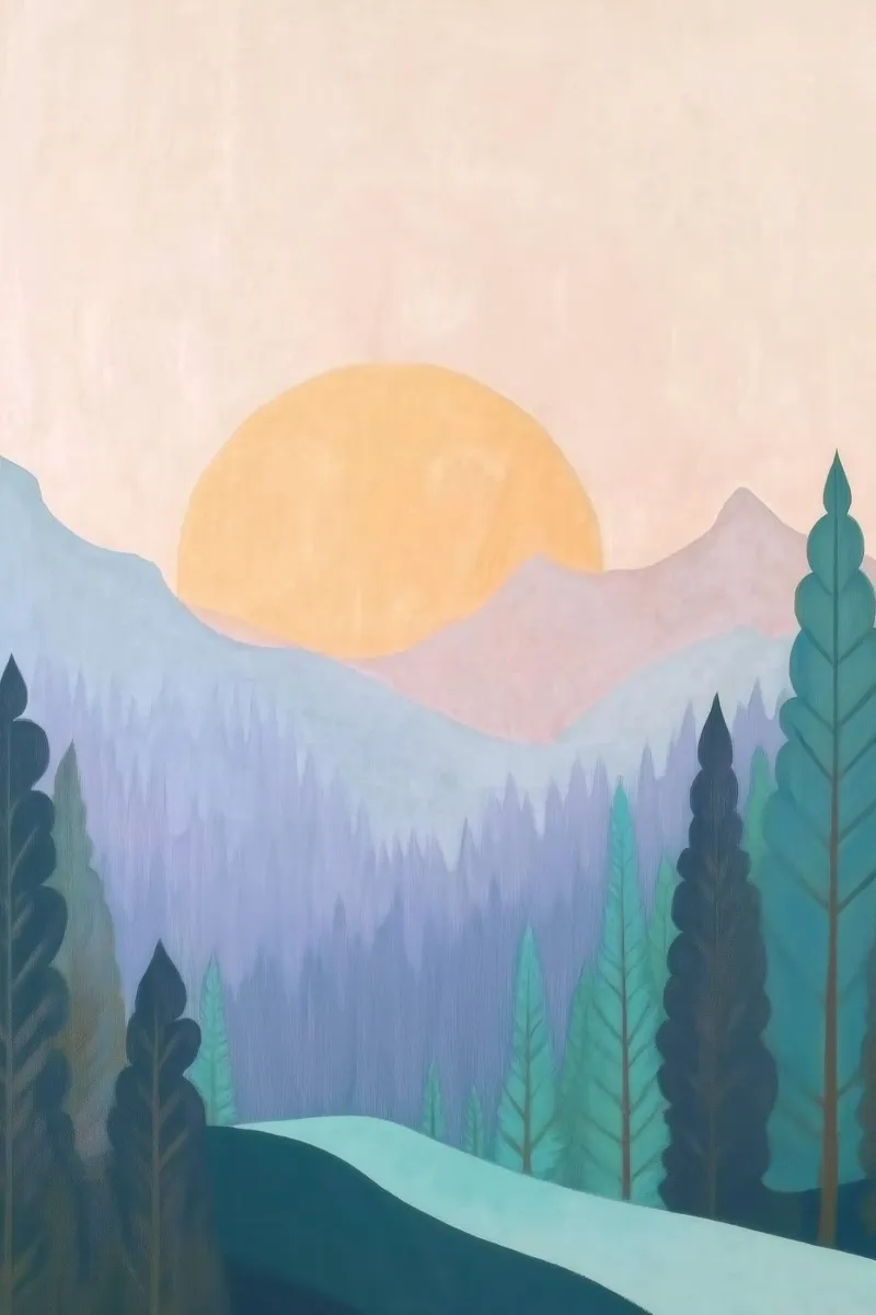 Alba su montagne e foreste nebbiose carta hahnemühle da Melloi Art Print