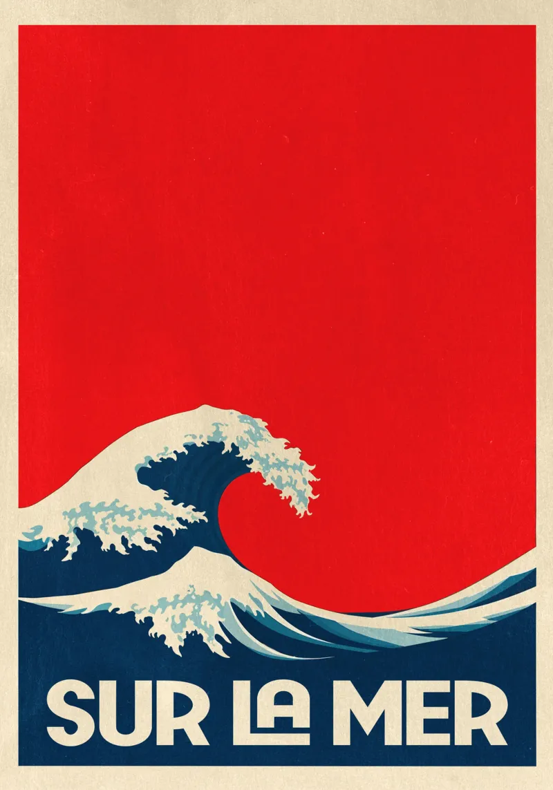 Sur La Mer - Vintage Wave Art Poster poster with wooden frame by QuooodZ by MooodzArt