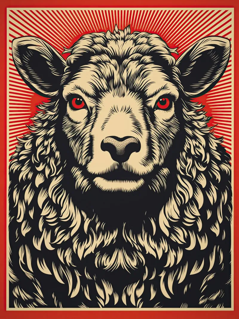 The sheep of the year | Woodcut printmaking canvas with Floater frame by Autofocus