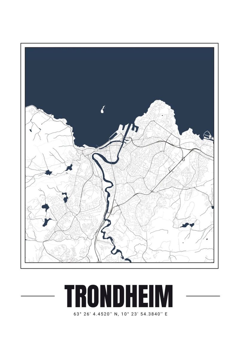 Minimalistische Karte von Trondheim - Moderne und saubere Wandkunst Leinwand von Ben & Clo creations