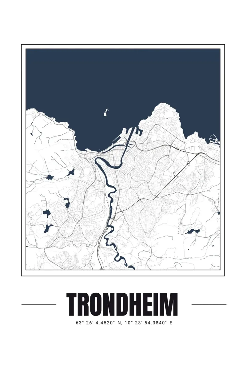 Mappa minimalista di Trondheim - Arte da parete moderna e pulita tela da Ben & Clo creations