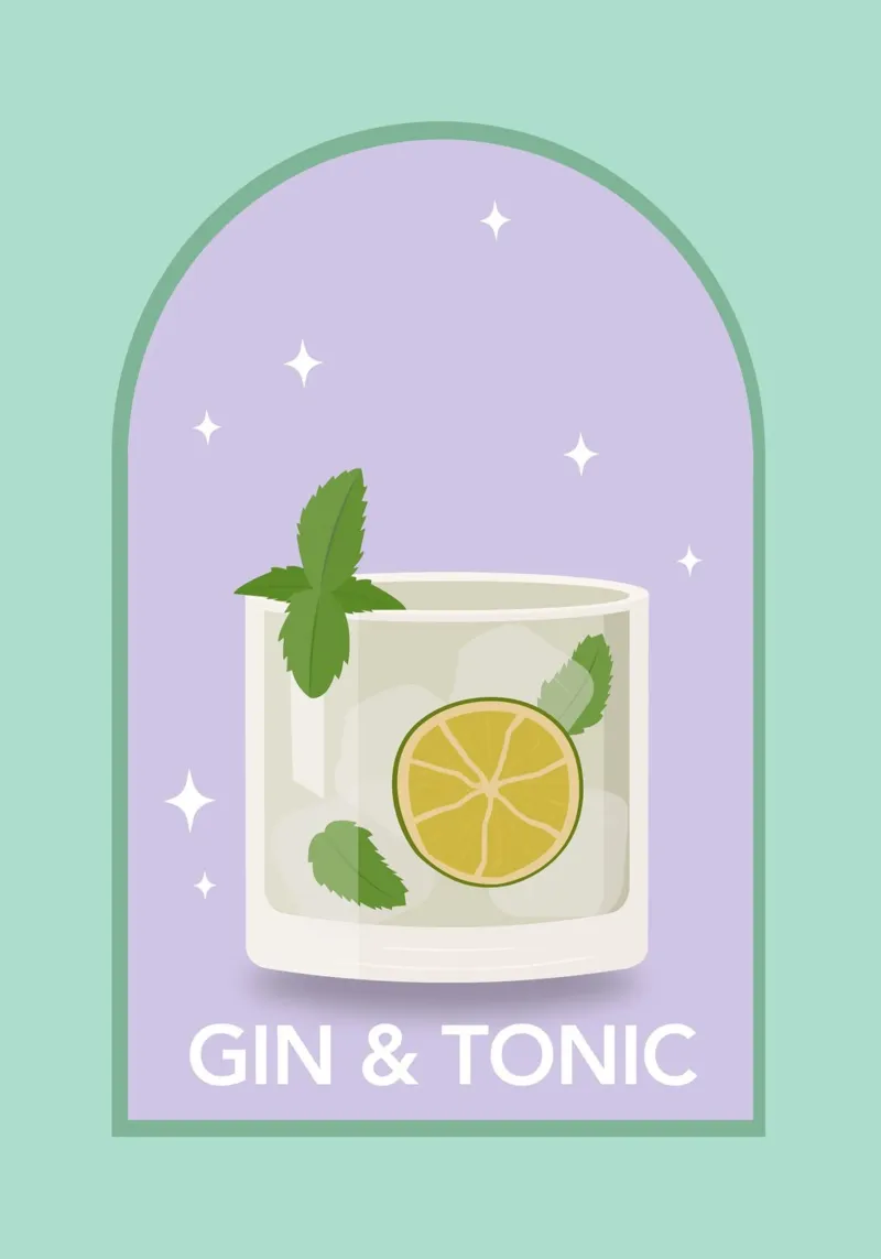 Gin & Tonic Cocktail Print, Gin Tonic Print, Bar Cart Decor poster by pdigitalprints