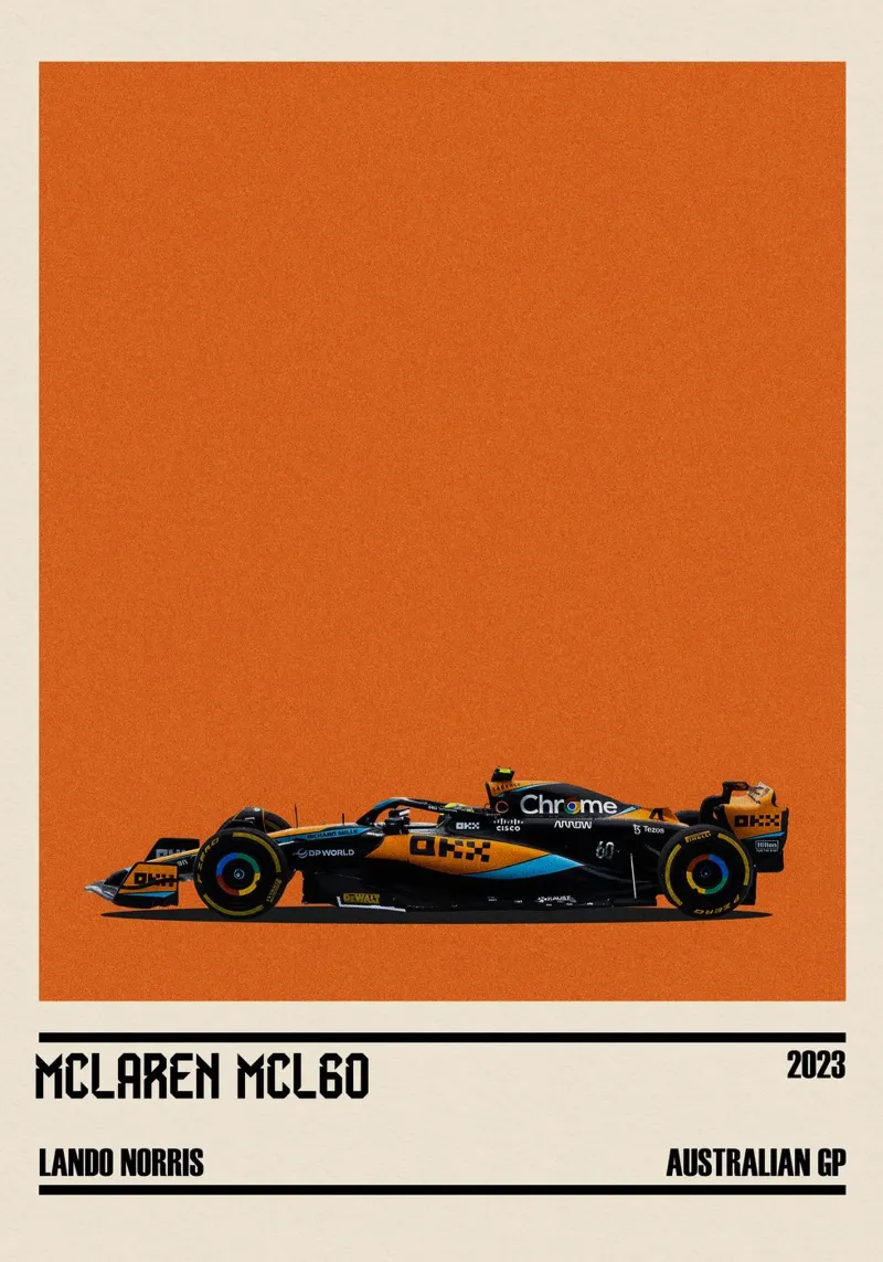 McLaren MCL60 Mercedes F1 6° Australian GP Melbourne 2023 poster with plastic frame by TheArtstudio