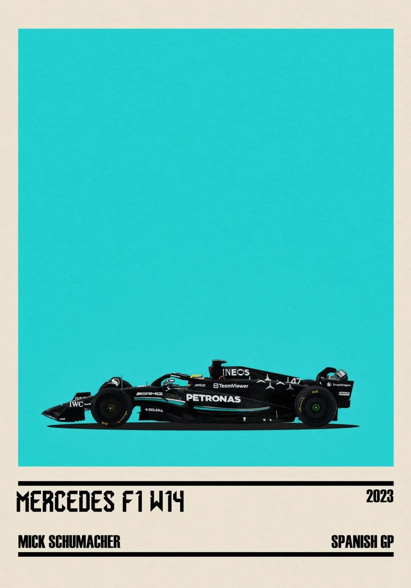 Mercedes F1 W14 AMG Petronas F1 Spanish GP tyre test 2023 Mi poster con telaio in legno da TheArtstudio