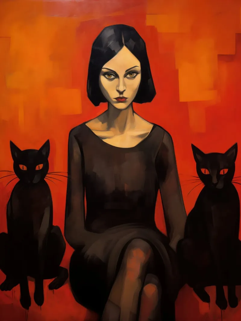 Donna con due gatti neri | Pittura classica plexiglass da Autofocus