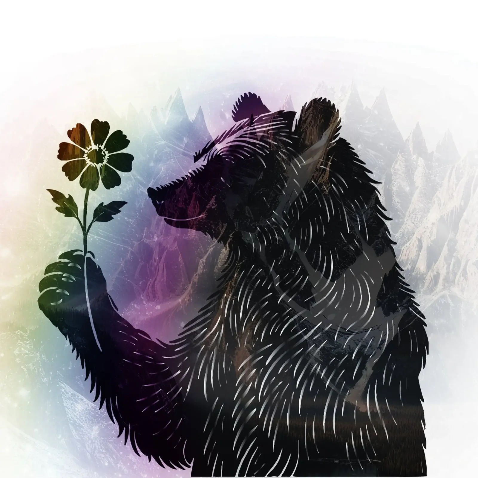 Orso con fiore - motivo orso con morbidi colori dell'arcobaleno pellicola backlit da namosh