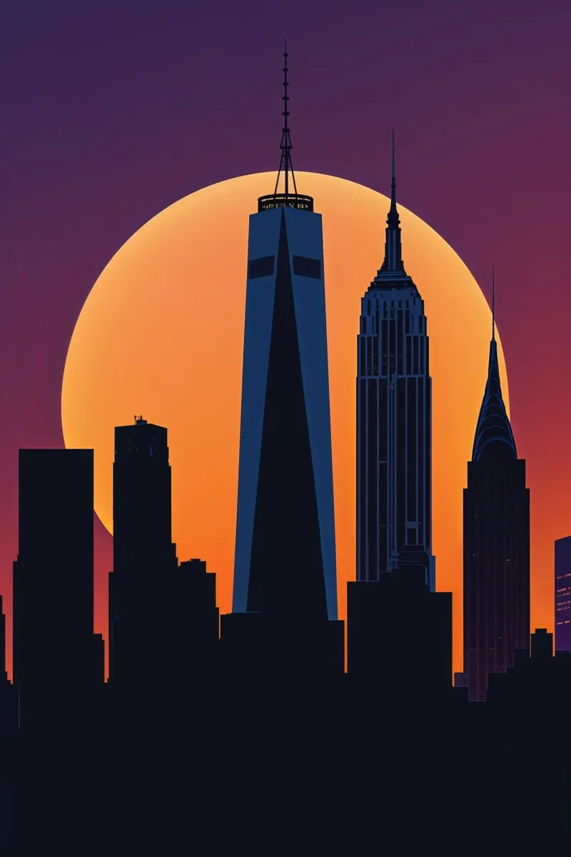 Sunset Silhouette of New York’s Iconic Skyline carta hahnemühle da AlbertKlee